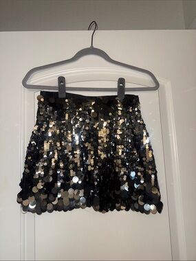 Forever 21 Black Sequin Mini Skirt with Silver Accents